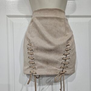 Y2K Beige Lace-Up Mini Skirt